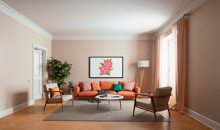 Casa decorada para a primavera com bordado